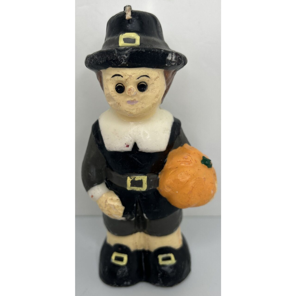 Vintage Pilgrim Boy Thanksgiving Candle 5.5" SKU H217